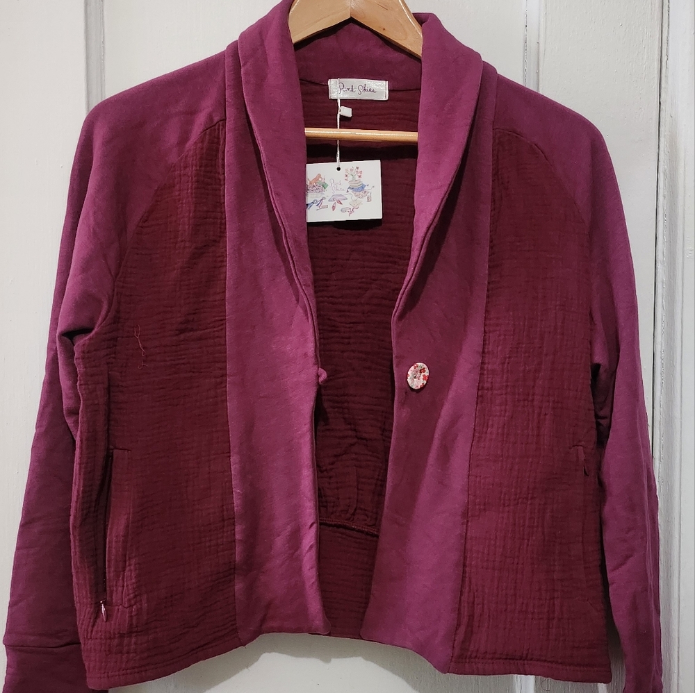 Short Cotton Blend Maroon Jacket (M)